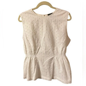 NWT HALOGEN WHITE EYELET SLEEVELESS PEPLUM BLOUSE
